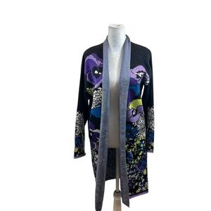 Ladies‎ Vertigo Brand Open Front Long Cardigan Purple Floral Print Size Small